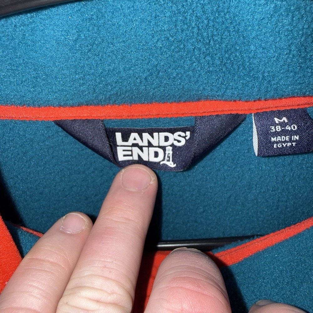 Lands End Mens Medium Fleece Sweatshirt Shirt Quarter Snap Pullover Pockets Blue - Picture 4 of 7